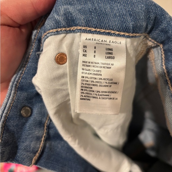 AE Curvy Super High Rise Baggy Wide Leg Distressed Women Blue Jeans Sz 8 Long - Picture 3 of 5